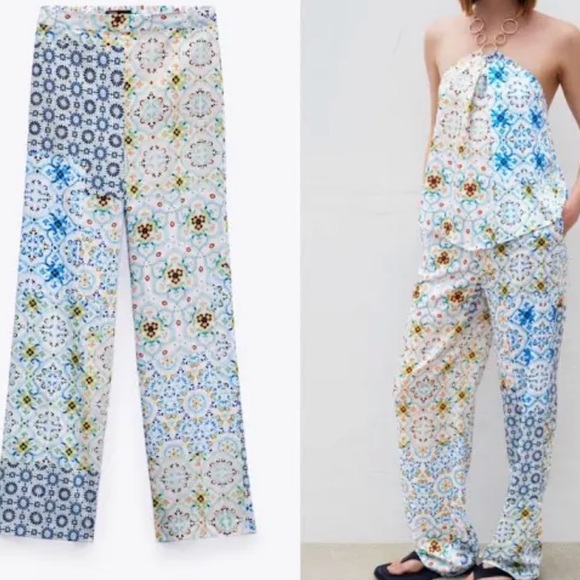 ZARA multi printed patchwork polyester pants and top - Picture 4 of 16